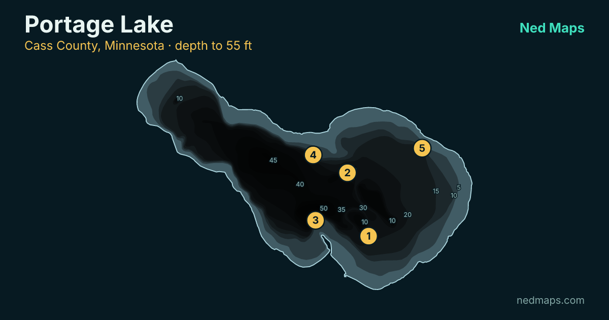 Portage Lake depth contour map, Cass County, Minnesota