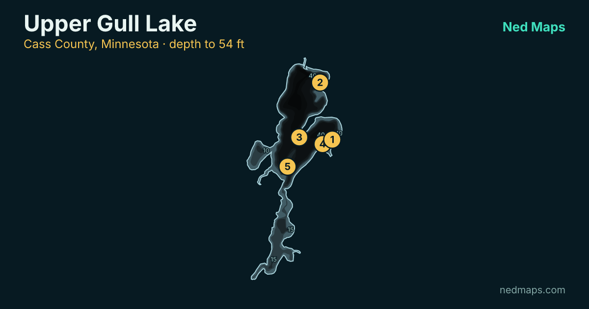 Upper Gull Lake depth contour map, Cass County, Minnesota