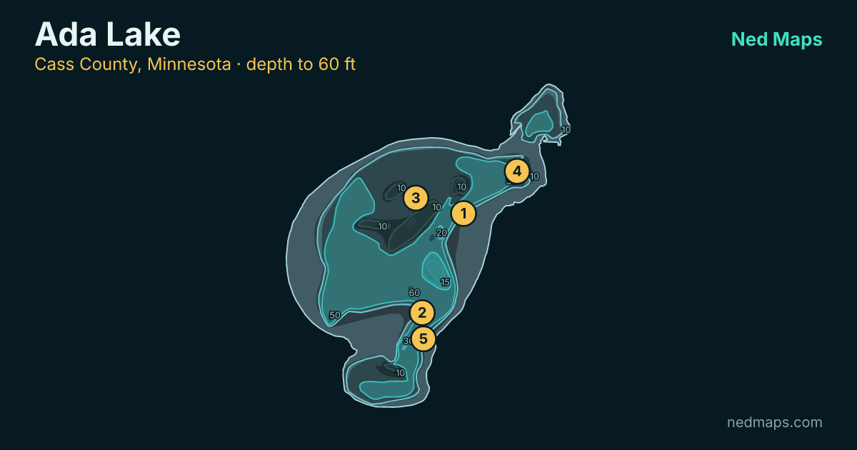 Ada Lake depth contour map, Cass County, Minnesota