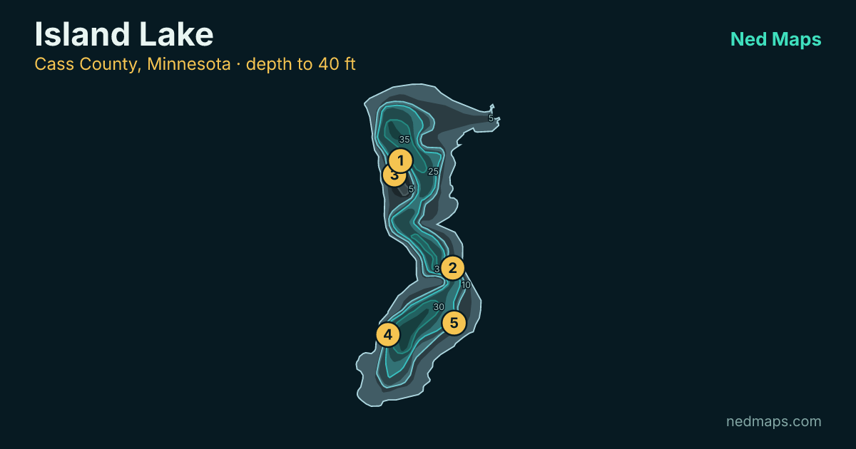 Island Lake depth contour map, Cass County, Minnesota