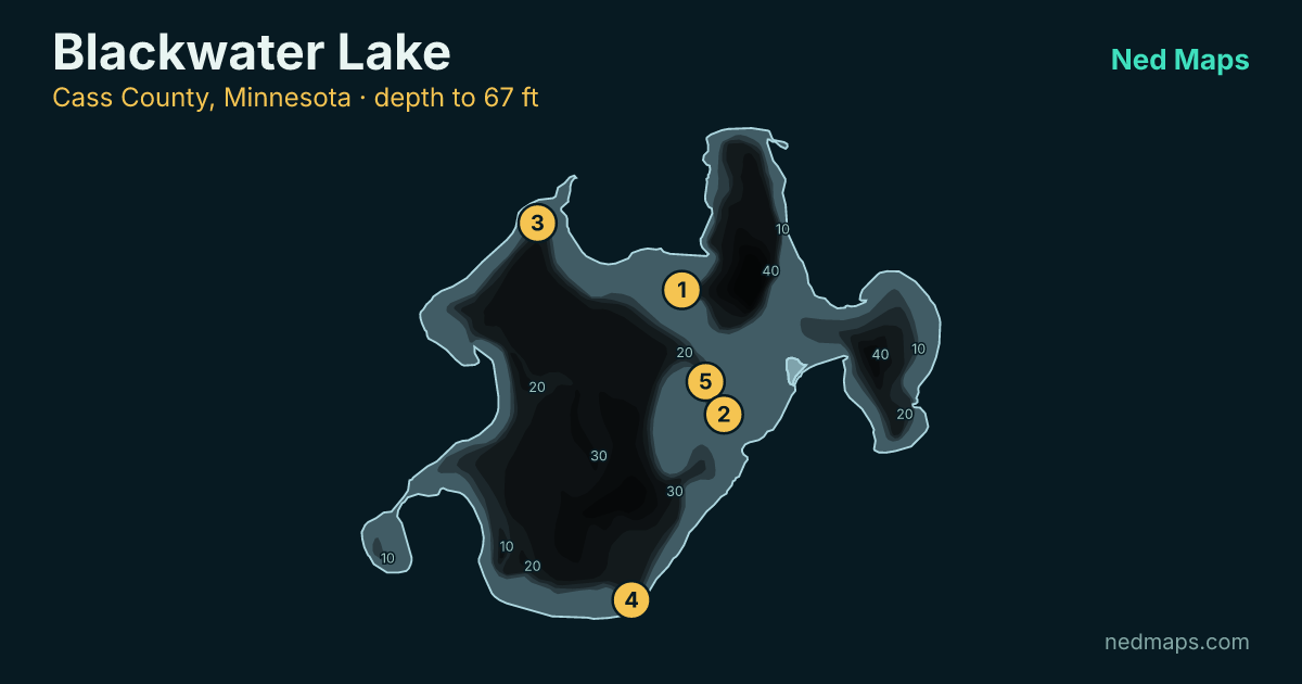 Blackwater Lake depth contour map, Cass County, Minnesota