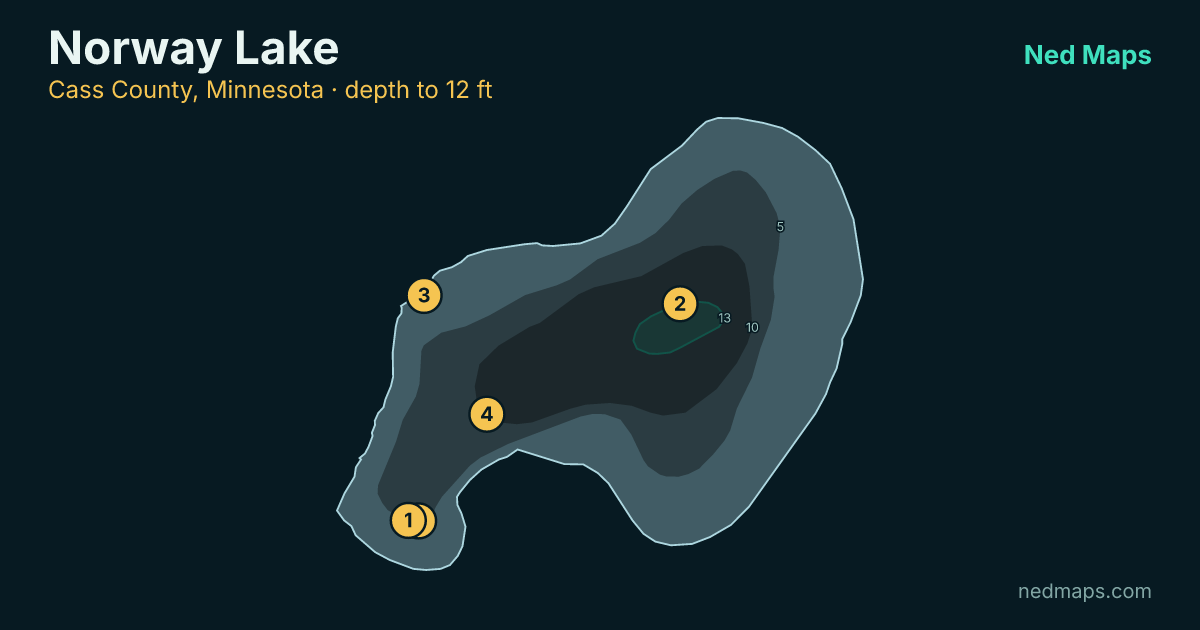 Norway Lake depth contour map, Cass County, Minnesota