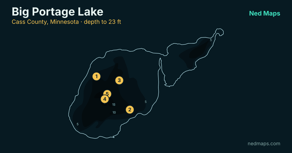 Big Portage Lake depth contour map, Cass County, Minnesota