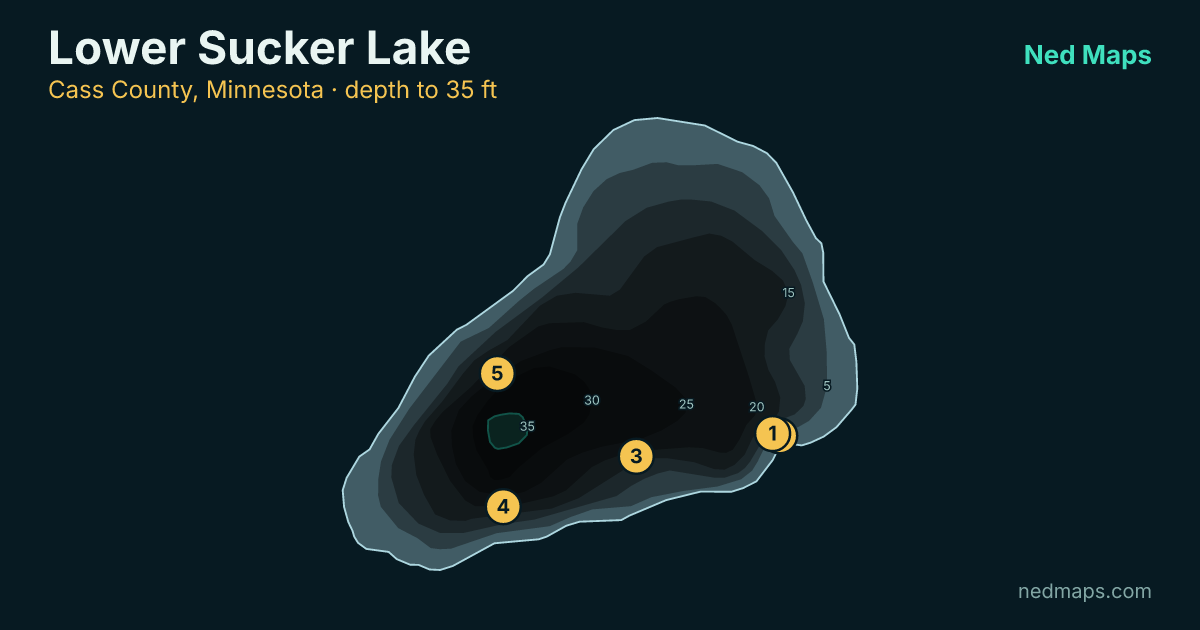 Lower Sucker Lake depth contour map, Cass County, Minnesota