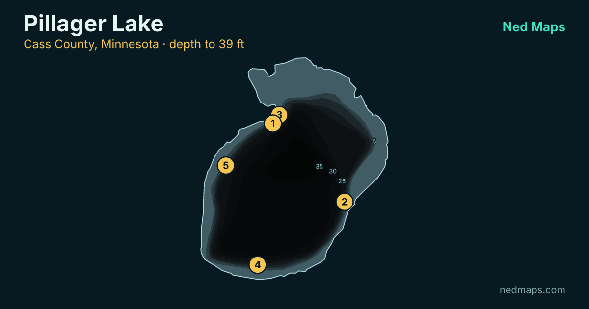 Pillager Lake depth contour map, Cass County, Minnesota