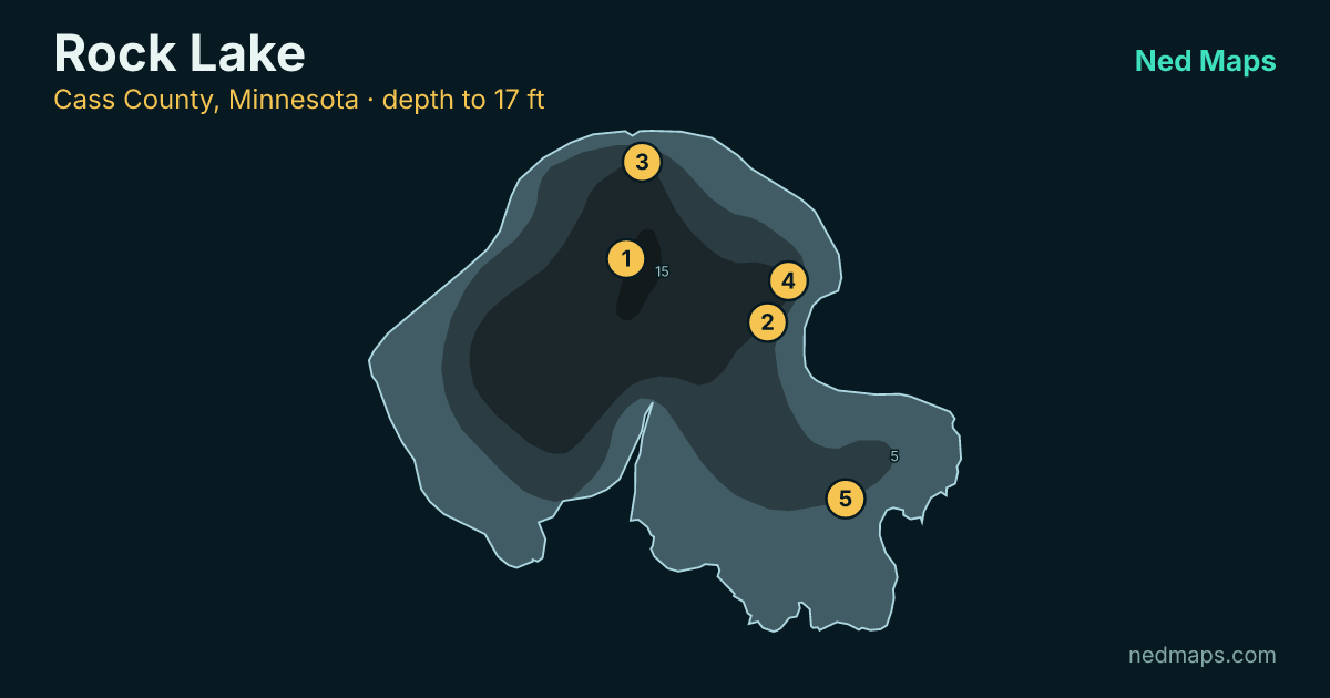 Rock Lake depth contour map, Cass County, Minnesota