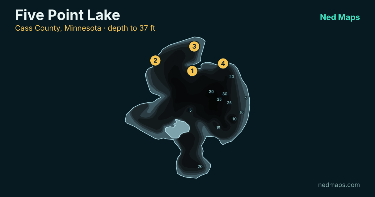Five Point Lake depth contour map, Cass County, Minnesota
