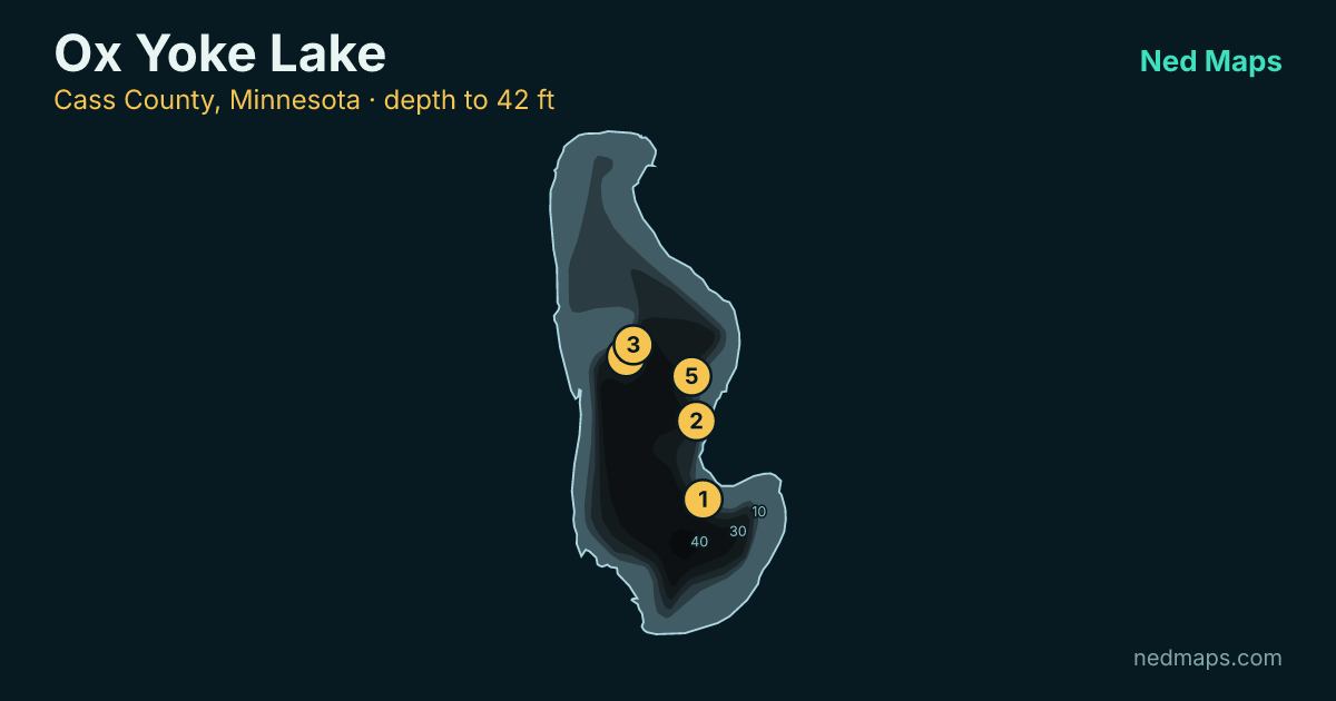 Ox Yoke Lake depth contour map, Cass County, Minnesota