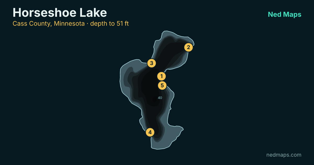 Horseshoe Lake depth contour map, Cass County, Minnesota