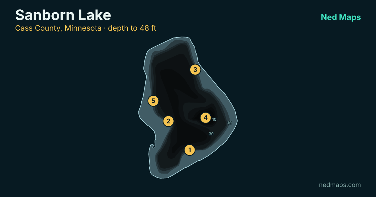 Sanborn Lake depth contour map, Cass County, Minnesota