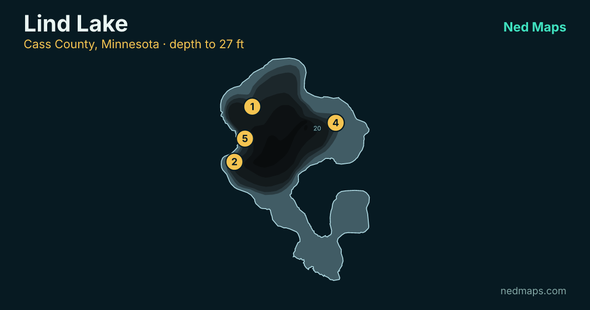 Lind Lake depth contour map, Cass County, Minnesota