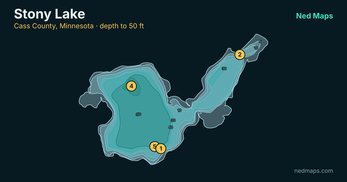 Stony Lake depth contour map, Cass County, Minnesota