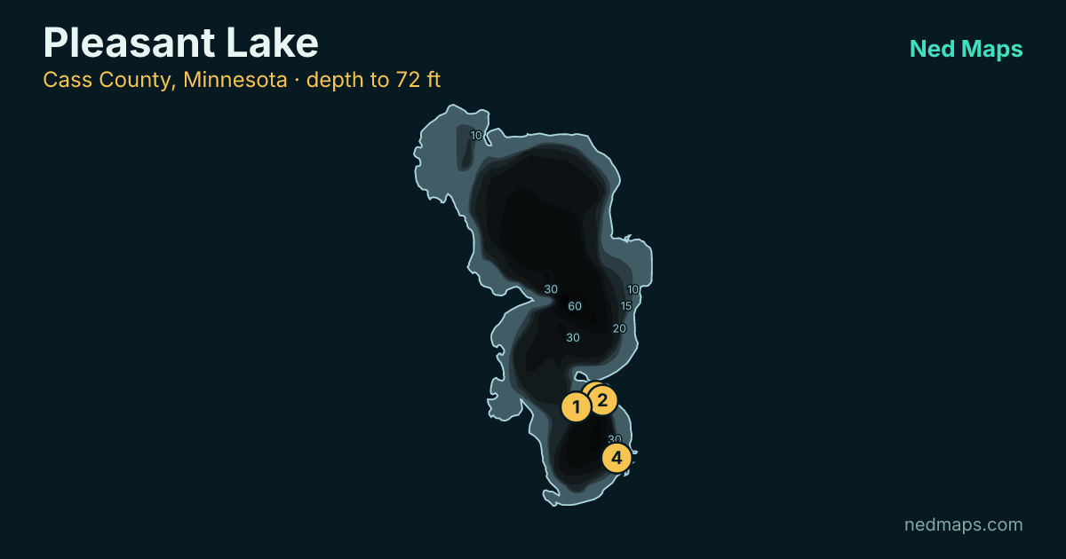 Pleasant Lake depth contour map, Cass County, Minnesota