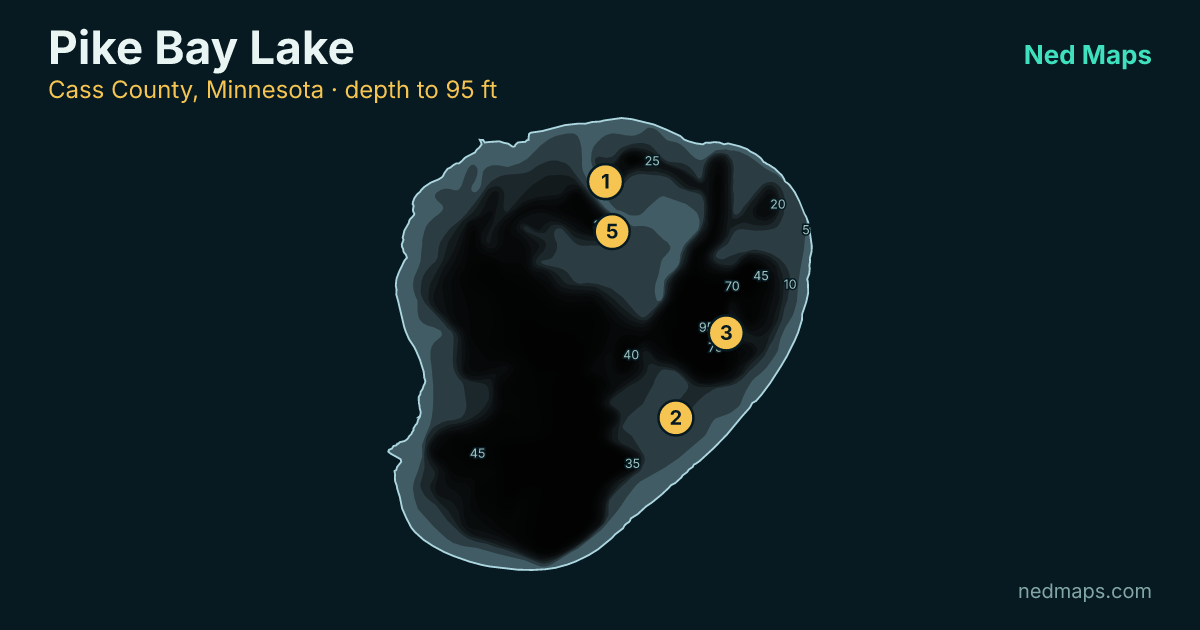 Pike Bay Lake depth contour map, Cass County, Minnesota