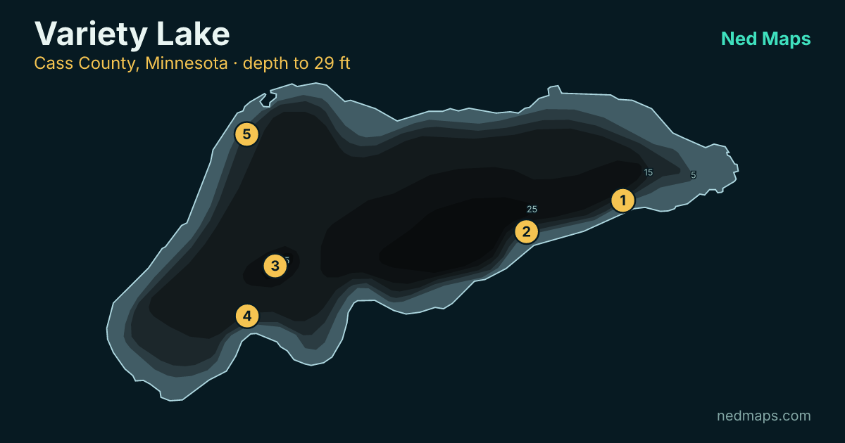 Variety Lake depth contour map, Cass County, Minnesota
