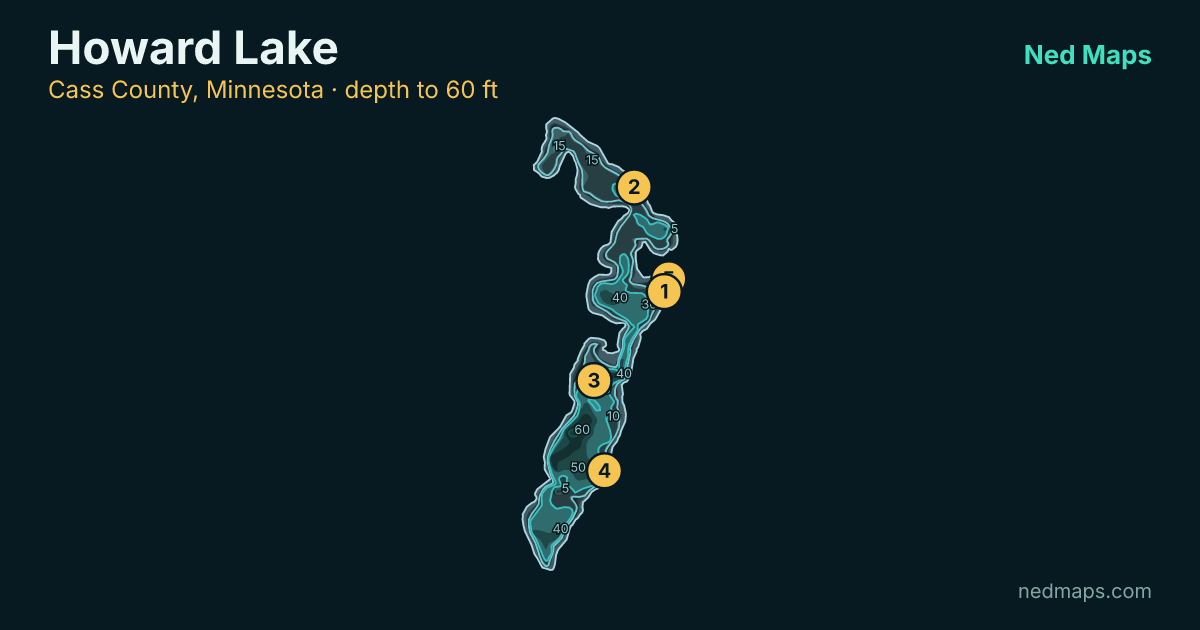 Howard Lake depth contour map, Cass County, Minnesota