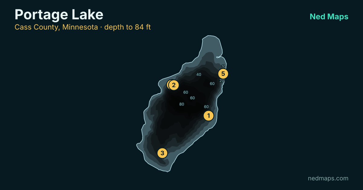 Portage Lake depth contour map, Cass County, Minnesota