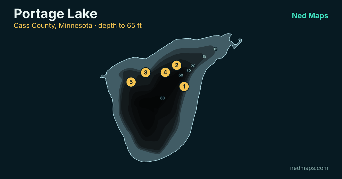Portage Lake depth contour map, Cass County, Minnesota