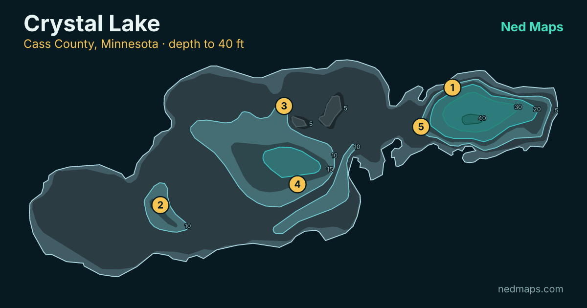 Crystal Lake depth contour map, Cass County, Minnesota