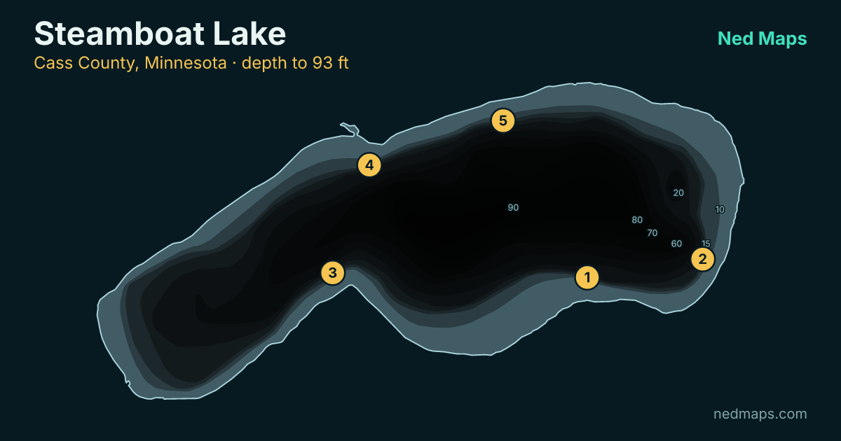 Steamboat Lake depth contour map, Cass County, Minnesota