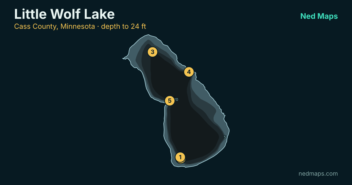 Little Wolf Lake depth contour map, Cass County, Minnesota