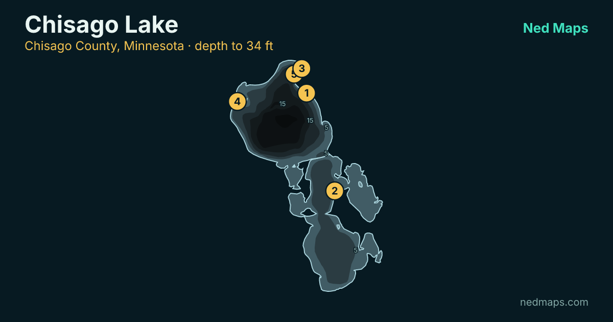 Chisago Lake depth contour map, Chisago County, Minnesota