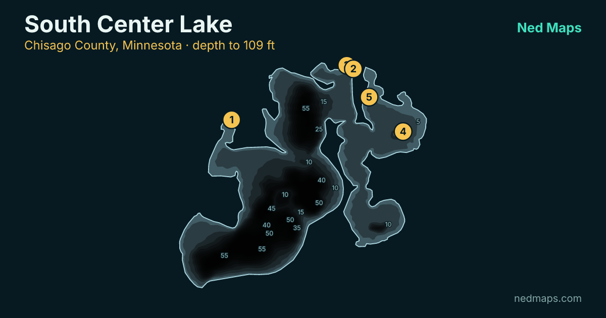 South Center Lake depth contour map, Chisago County, Minnesota