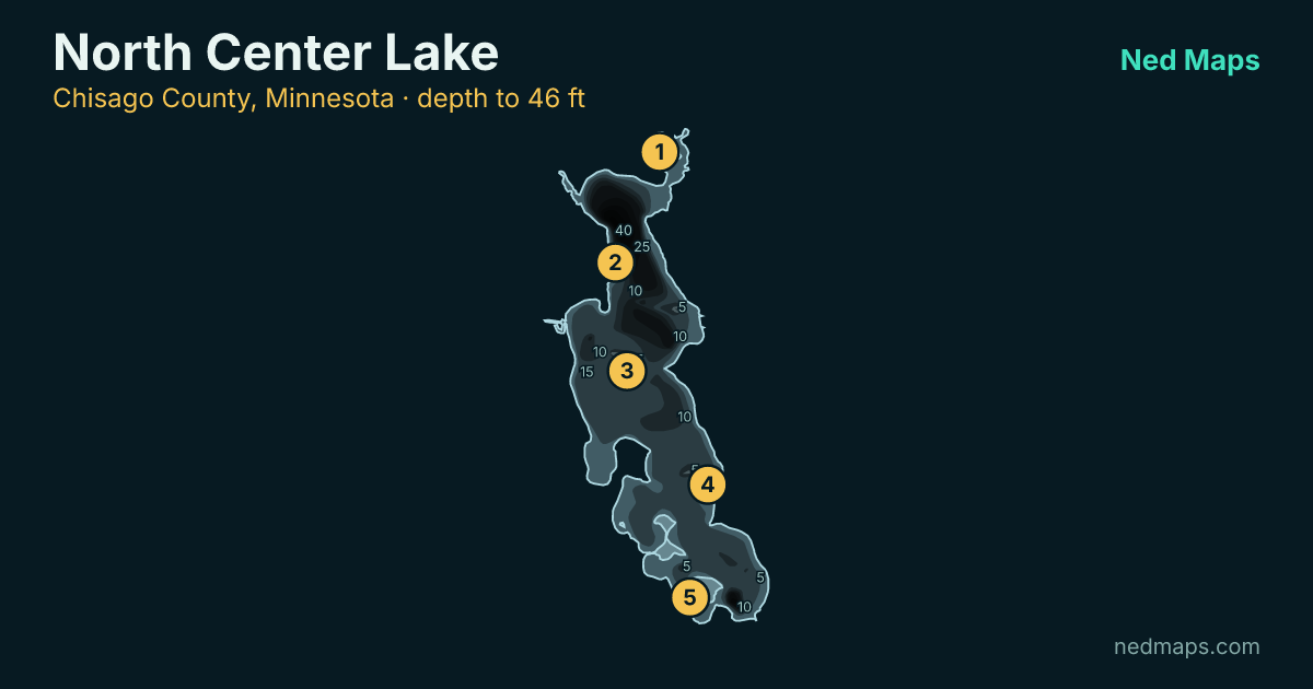 North Center Lake depth contour map, Chisago County, Minnesota