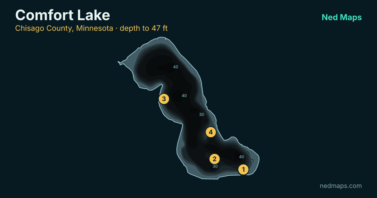 Comfort Lake depth contour map, Chisago County, Minnesota