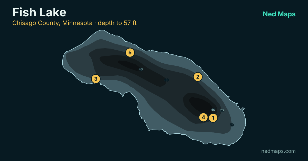 Fish Lake depth contour map, Chisago County, Minnesota
