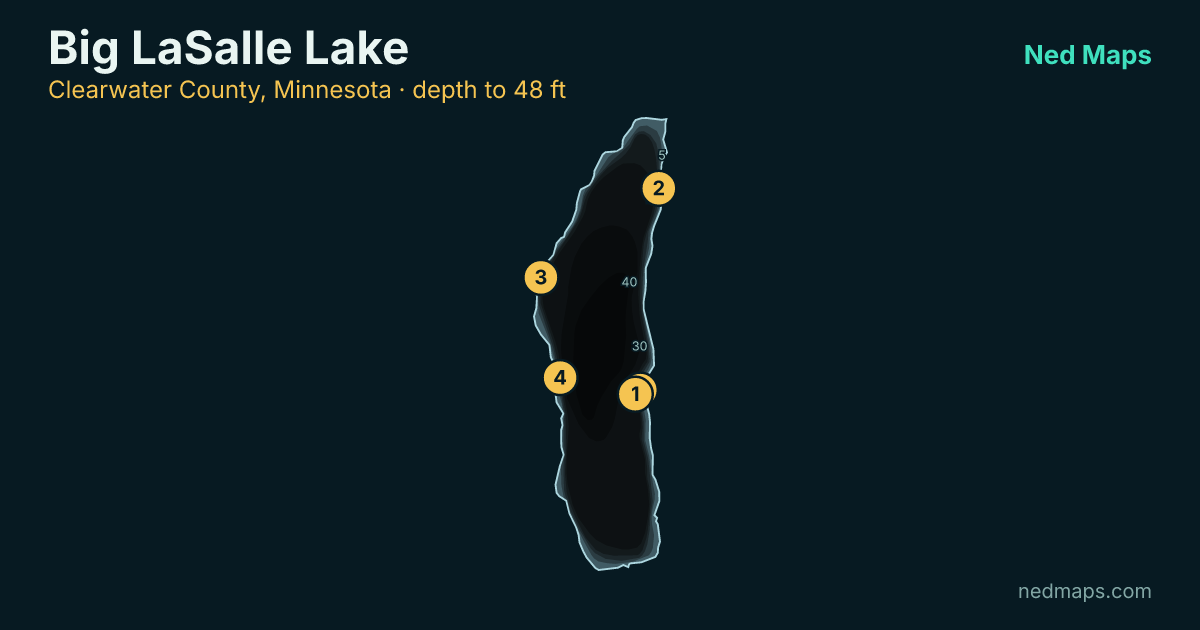 Big LaSalle Lake depth contour map, Clearwater County, Minnesota
