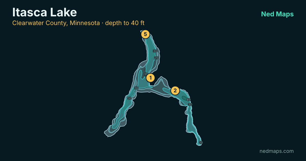 Itasca Lake depth contour map, Clearwater County, Minnesota