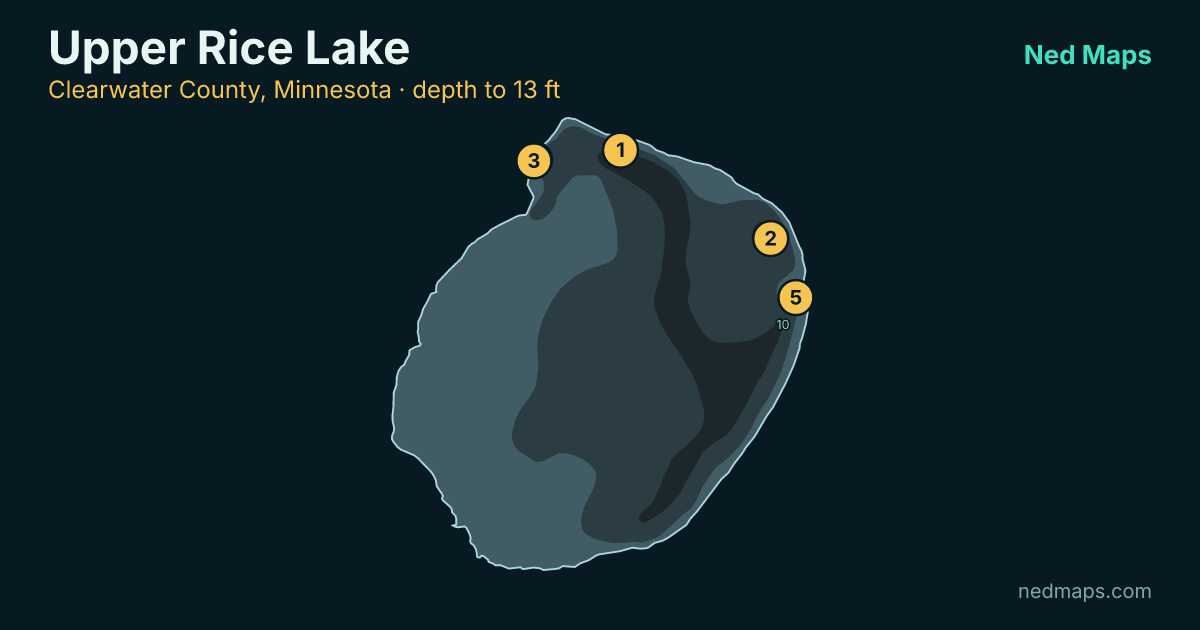 Upper Rice Lake depth contour map, Clearwater County, Minnesota