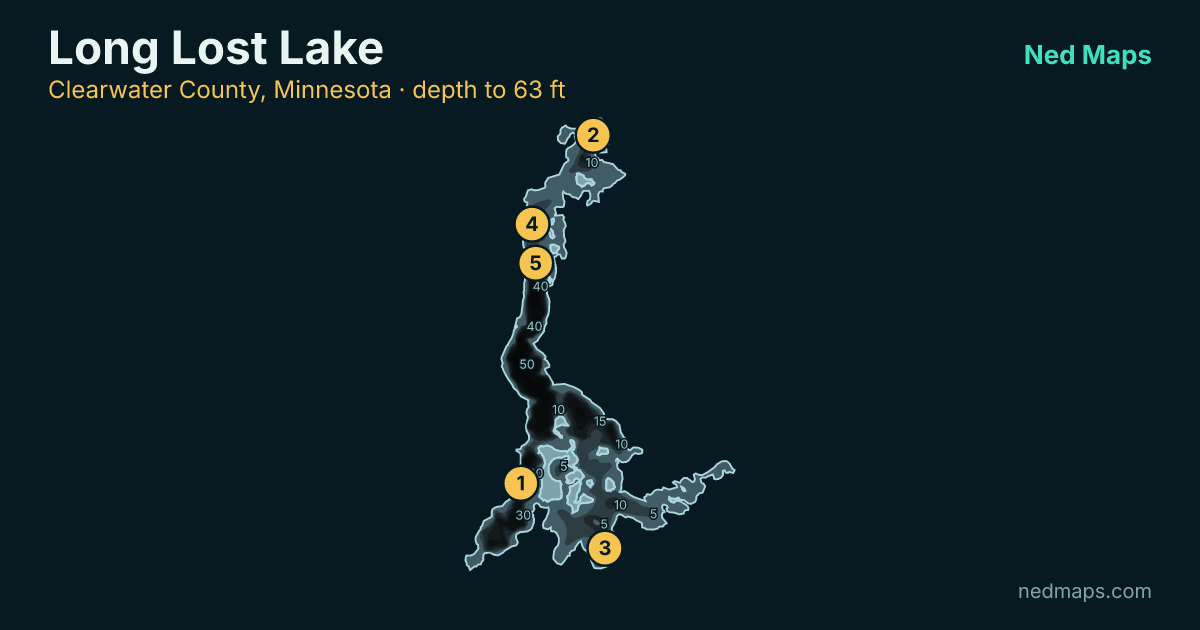 Long Lost Lake depth contour map, Clearwater County, Minnesota