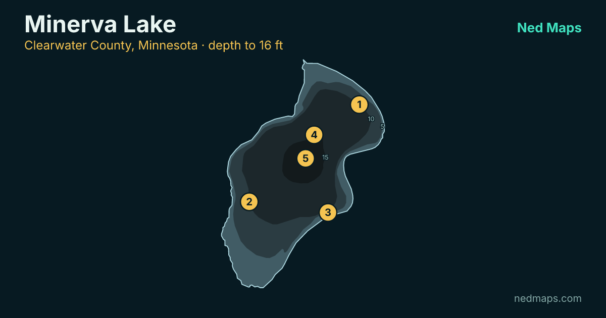 Minerva Lake depth contour map, Clearwater County, Minnesota