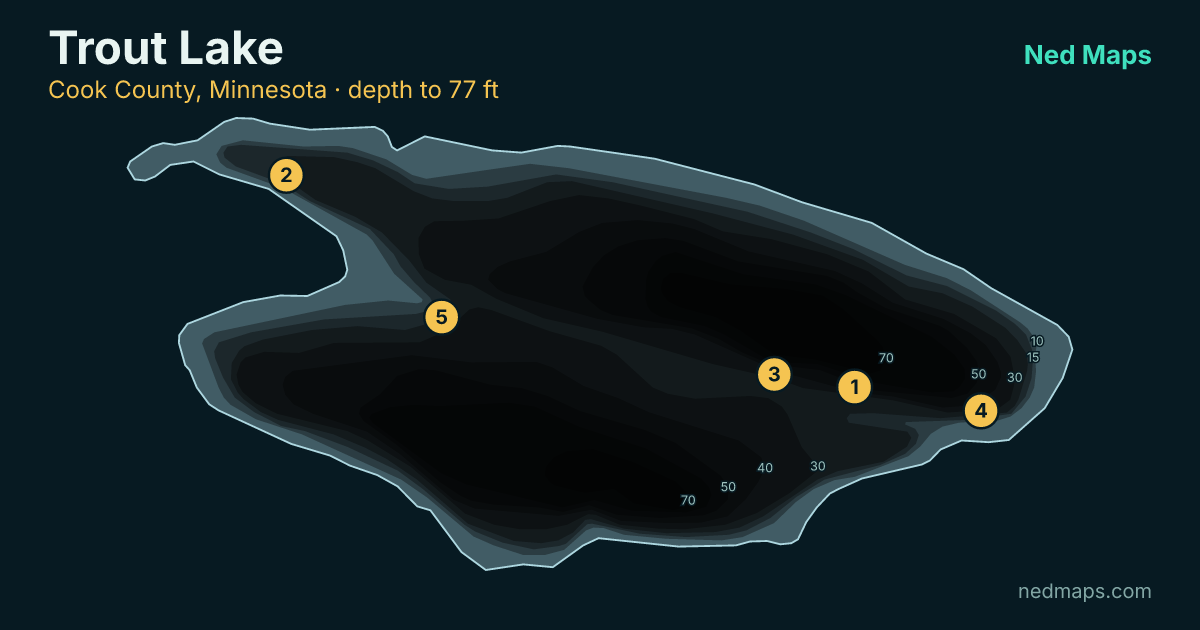Trout Lake depth contour map, Cook County, Minnesota