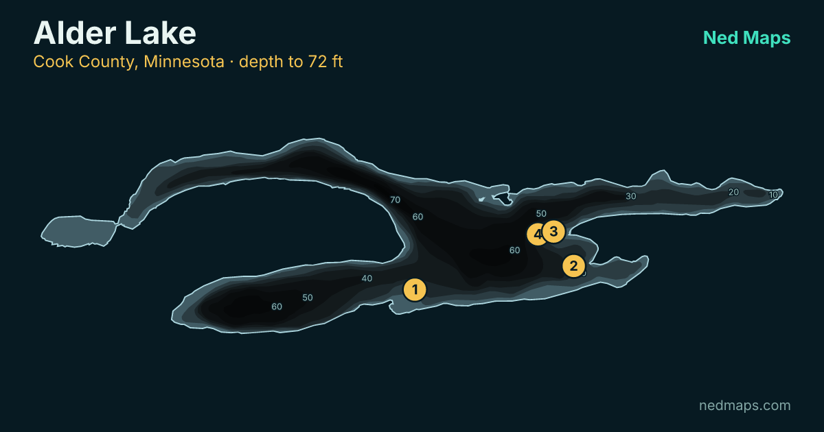 Alder Lake depth contour map, Cook County, Minnesota