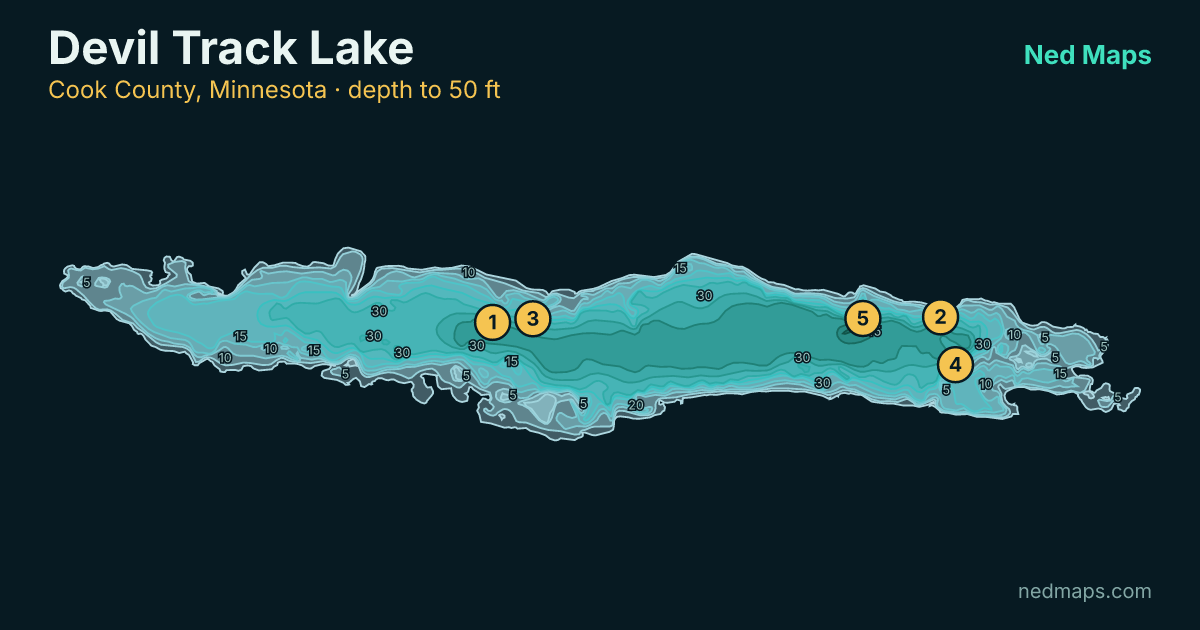 Devil Track Lake depth contour map, Cook County, Minnesota