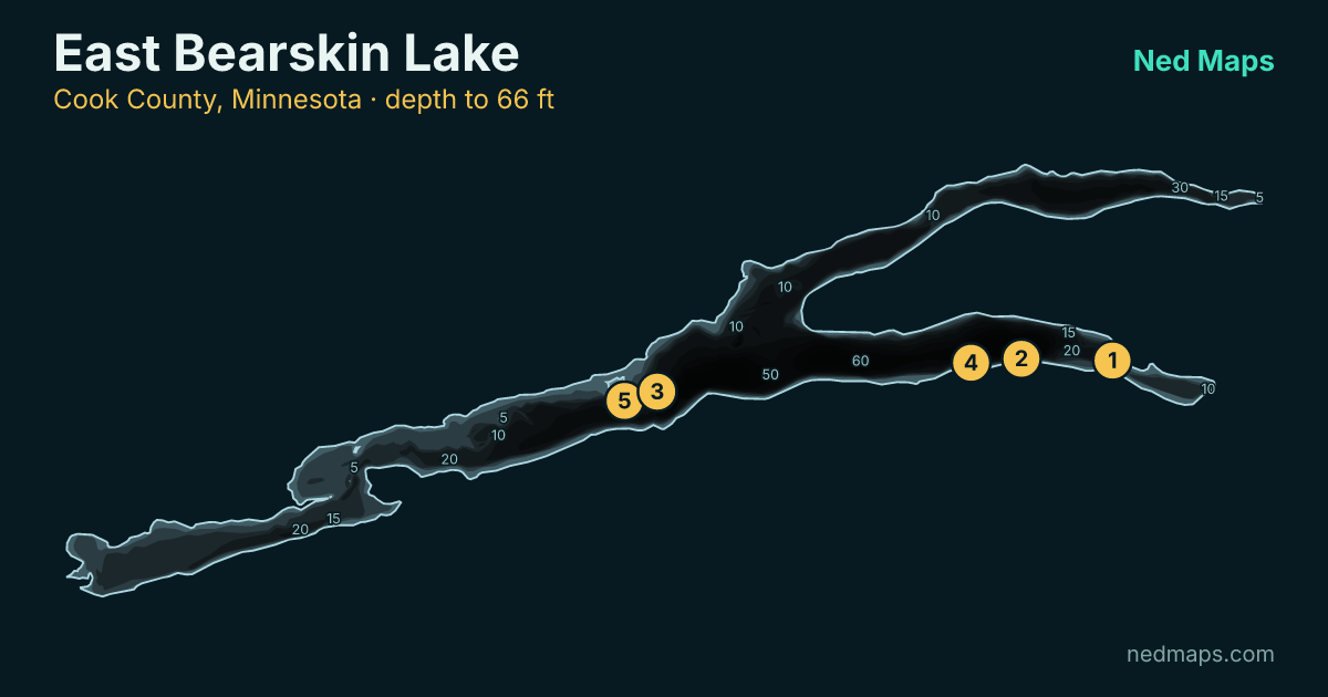 East Bearskin Lake depth contour map, Cook County, Minnesota
