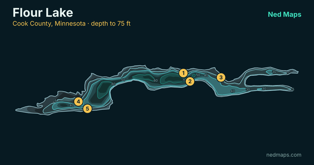 Flour Lake depth contour map, Cook County, Minnesota