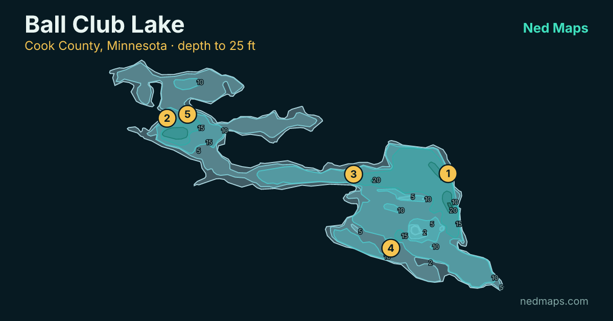 Ball Club Lake depth contour map, Cook County, Minnesota