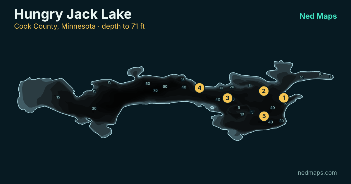 Hungry Jack Lake depth contour map, Cook County, Minnesota