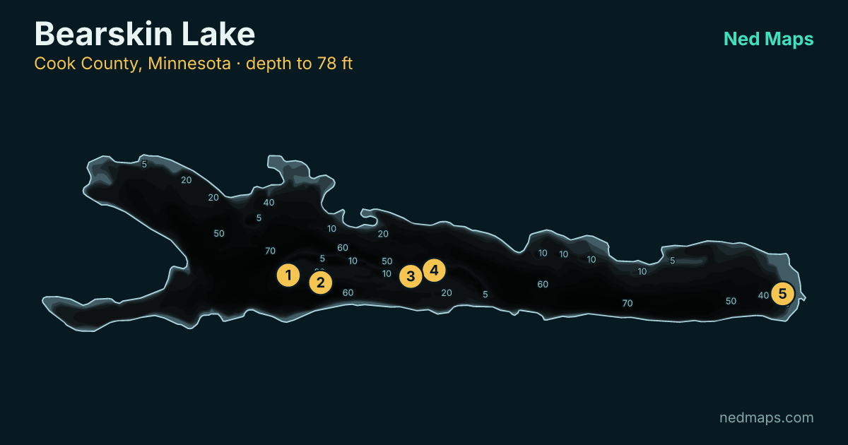 Bearskin Lake depth contour map, Cook County, Minnesota