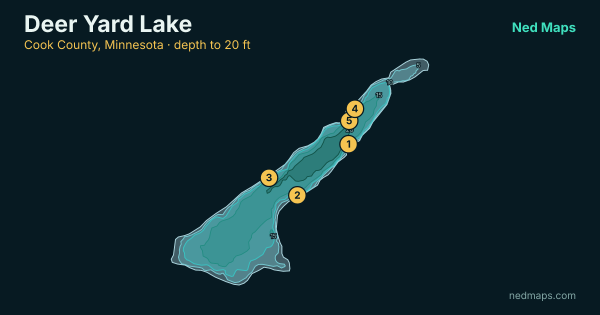Deer Yard Lake depth contour map, Cook County, Minnesota