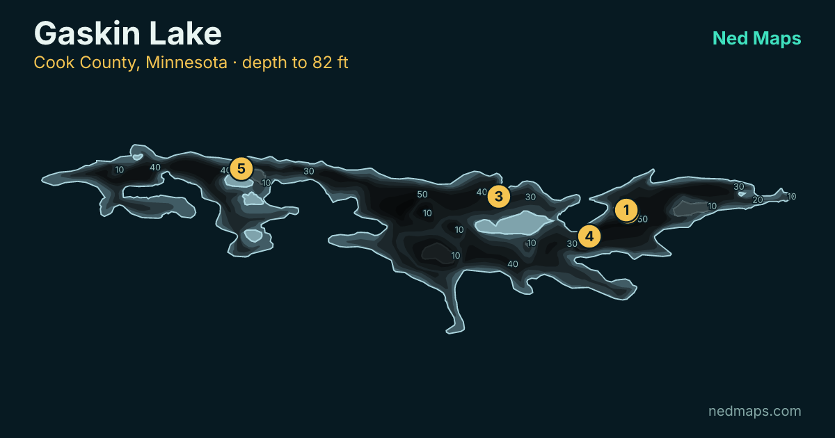 Gaskin Lake depth contour map, Cook County, Minnesota