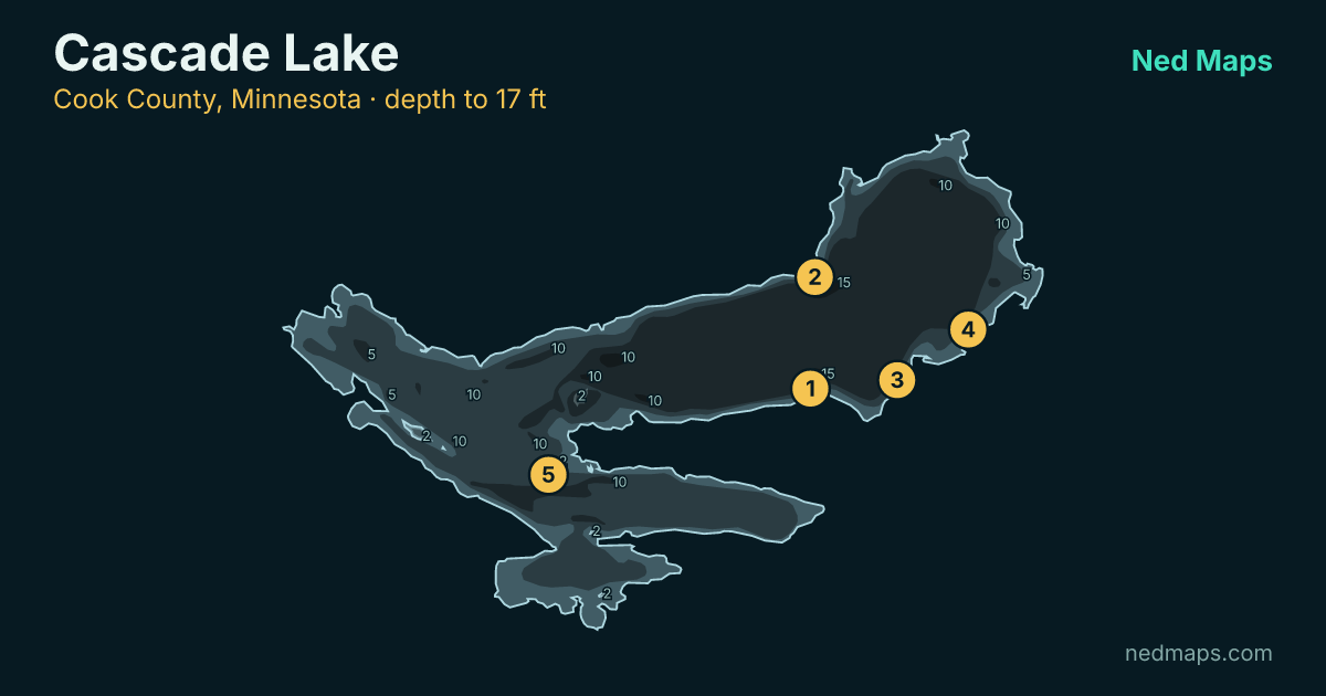 Cascade Lake depth contour map, Cook County, Minnesota