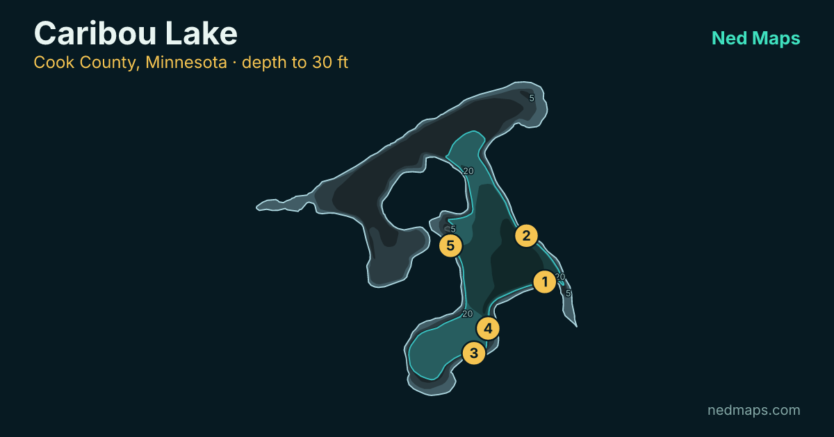 Caribou Lake depth contour map, Cook County, Minnesota