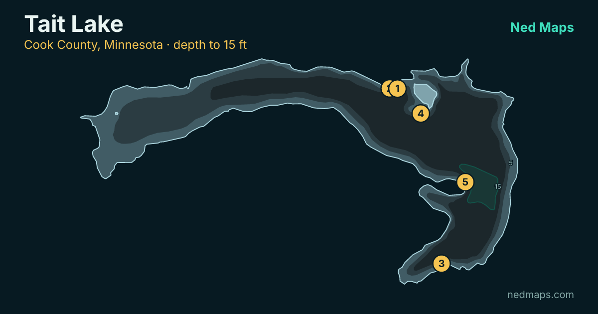 Tait Lake depth contour map, Cook County, Minnesota