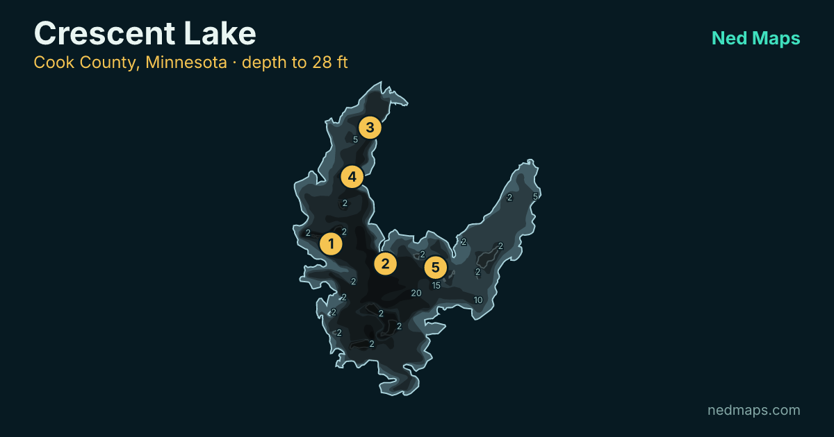 Crescent Lake depth contour map, Cook County, Minnesota