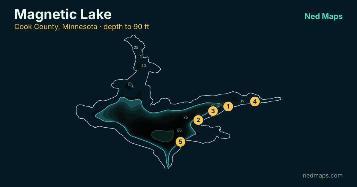 Magnetic Lake depth contour map, Cook County, Minnesota
